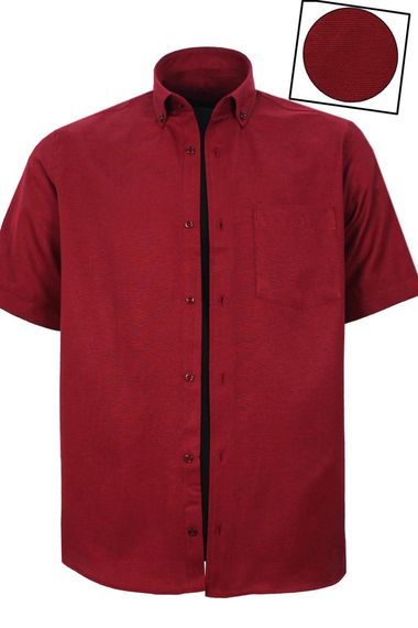 Men's Burgundy Short Sleeve Classic Cut Collar Buttoned Cotton Satin Shirt - photo 1