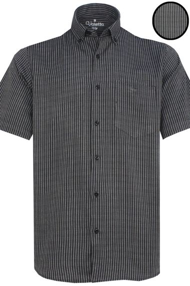 قميص رجالي من Anthracite بأكمام قصيرة وياقة قص كلاسيكية وأزرار وجيب واحد - صورة 2