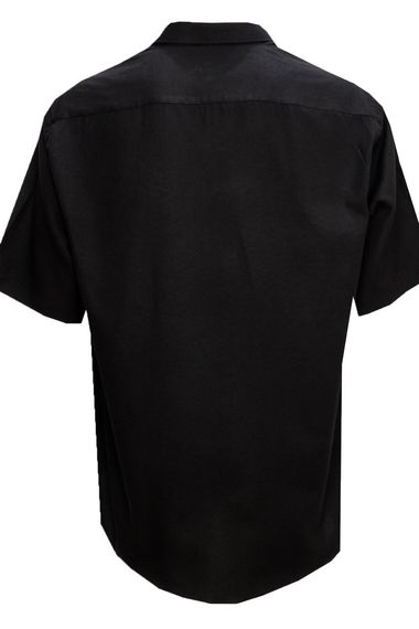 Erkek Siyah Kısa Kol Klasik Kesim Yaka Düğmeli Pamuk Saten Gömlek - fotoğraf 4