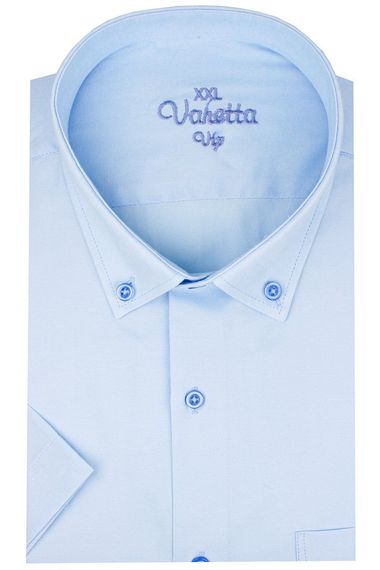 Men's Sky Blue Short Sleeve Plus Size Cotton Satin Shirt - photo 1