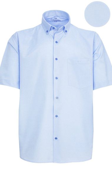 Men's Sky Blue Short Sleeve Plus Size Cotton Satin Shirt - photo 2