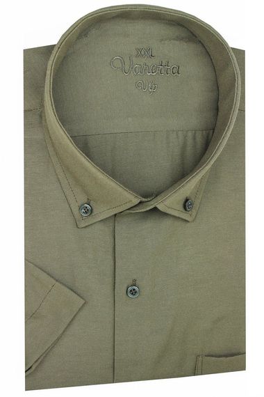 Erkek Yeşil Kısa Kollu Büyük Beden Pamuk Saten Gömlek - fotoğraf 1