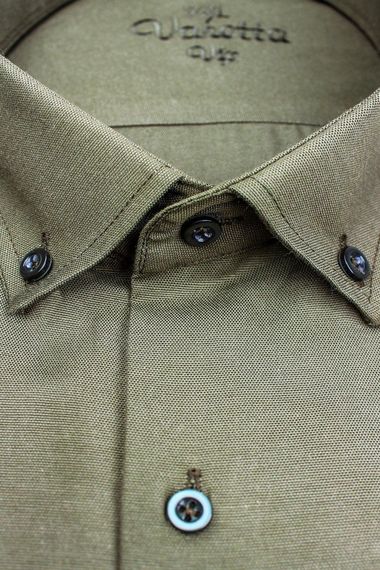 Erkek Yeşil Kısa Kollu Büyük Beden Pamuk Saten Gömlek - fotoğraf 3