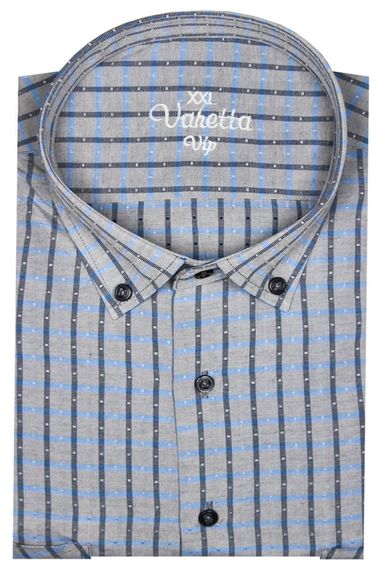 Чоловіча сірий супер великий розмір сорочка з коміром з ґудзиками та двома кишенями, довгі рукави, просторі та зручні - фото 1