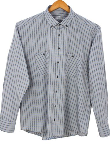 Чоловіча сірий супер великий розмір сорочка з коміром з ґудзиками та двома кишенями, довгі рукави, просторі та зручні - фото 2