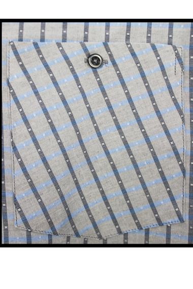 Чоловіча сірий супер великий розмір сорочка з коміром з ґудзиками та двома кишенями, довгі рукави, просторі та зручні - фото 3