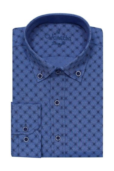 Erkek Slim Fit Koyu Mavi Desenli Erkek Gömlek - fotoğraf 1