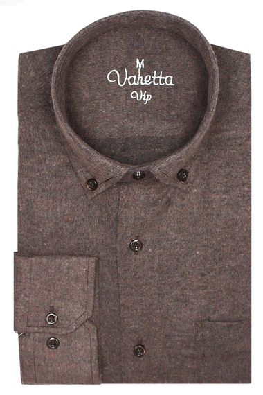 Men's Brown Classic Cut Long Sleeve Collar Buttoned Winter Shirt - photo 1