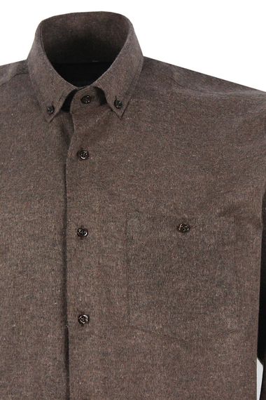 Men's Brown Classic Cut Long Sleeve Collar Buttoned Winter Shirt - photo 3