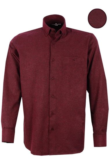 Men's Claret Red Classic Cut Long Sleeve Collar Buttoned Winter Shirt - photo 2