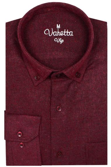 Men's Claret Red Classic Cut Long Sleeve Collar Buttoned Winter Shirt - photo 1