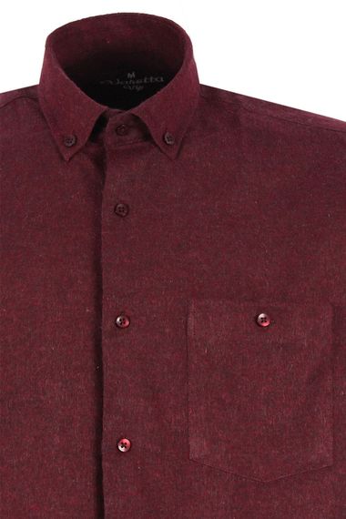Men's Claret Red Classic Cut Long Sleeve Collar Buttoned Winter Shirt - photo 3
