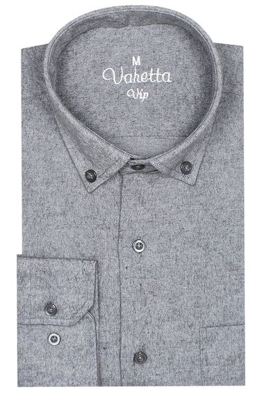 Чоловіча сіра зимова сорочка з довгим рукавом, широкий крій, 100% бавовна, з одним кишенею, для великих розмірів - фото 1