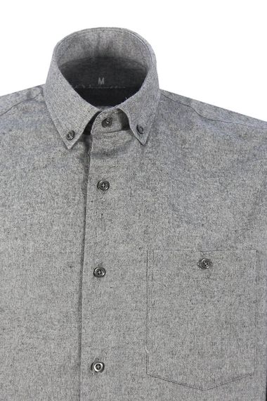Чоловіча сіра зимова сорочка з довгим рукавом, широкий крій, 100% бавовна, з одним кишенею, для великих розмірів - фото 4