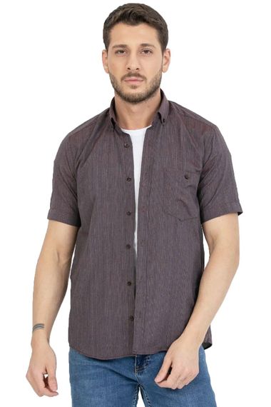 قميص Varetta الرجالي الصيفي الأحمر كلاريت بأكمام قصيرة مع جيب - صورة 1