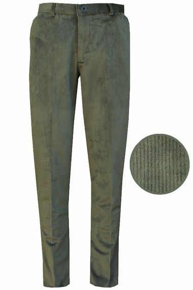 Varetta Men's Green Winter Inner Wool Fleece Classic Cut Velvet Trousers - photo 1
