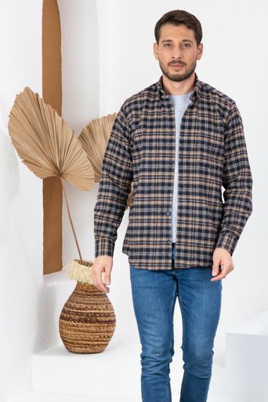 Чоловіча зимова сорочка Varetta з бронзового кашеміру, класичний крій, довгі рукави, з кишенями, ідеальна для холодної погоди - фото 1