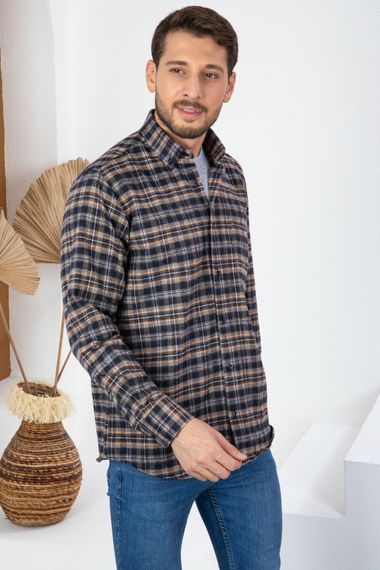 Чоловіча зимова сорочка Varetta з бронзового кашеміру, класичний крій, довгі рукави, з кишенями, ідеальна для холодної погоди - фото 2