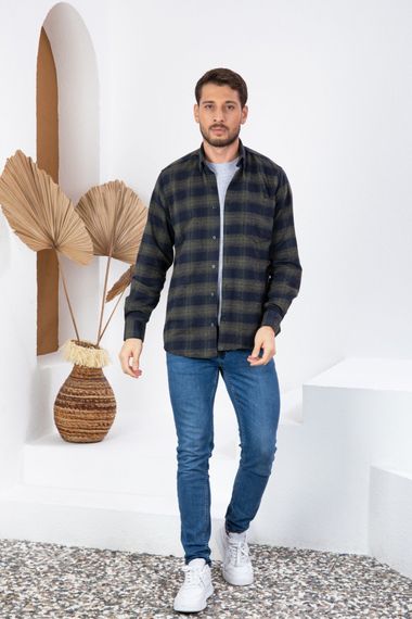 قميص Varetta رجالي شتوي أخضر بأكمام طويلة وجيب كلاسيكي - صورة 1