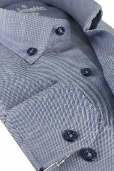 Чоловіча синя сорочка з довгими рукавами та кишею Varetta, стильний вибір для офісу та особливих подій - фото 2