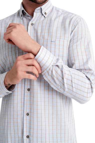 قميص Varetta رجالي أزرق بأكمام طويلة ومربعات وياقة كلاسيكية وجيب وأزرار - صورة 4
