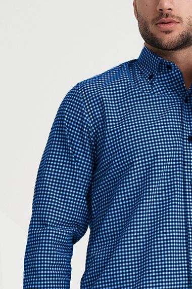 Чоловіча синя клітчата сорочка з довгим рукавом Varetta з кишенею - фото 2