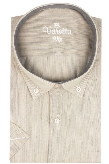 Varetta Erkek Bej Büyük Beden Kısa Kollu Gömlek - fotoğraf 4