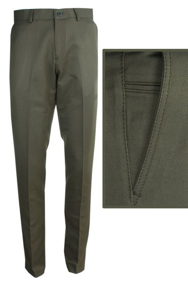 Классические брюки из темно-зеленого льна с карманами, 65% хлопка и 35% вискозы, прямые модель и пуговицы - фото 2