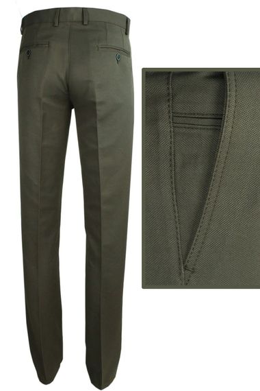 Классические брюки из темно-зеленого льна с карманами, 65% хлопка и 35% вискозы, прямые модель и пуговицы - фото 1