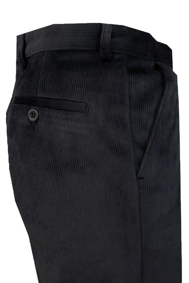 Varetta Erkek Siyah Kışlık Kadife İnce Fitilli  Cepli Klasik Kesim Pantolon - fotoğraf 4
