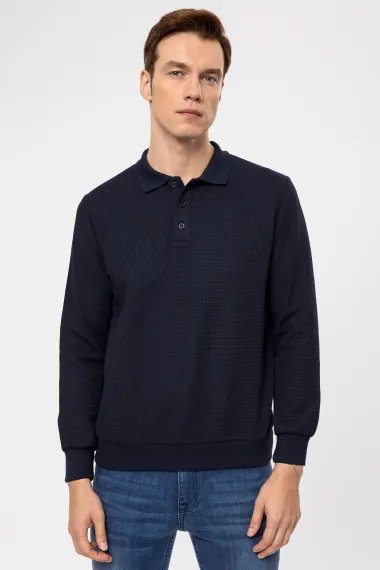 Polo Neck Regular Fit Dobby Sweatshirt - photo 3