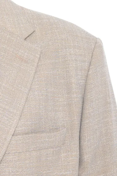 Классический пиджак с рисунком, 2 кнопки, моно воротник, боковые карманы, состав: 49% ПЭ, 37% вискоза, 11% коттон, 3% эластан, бежевый цвет - фото 5