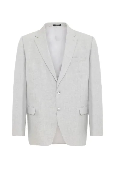 Класичний регулярний костюм з малюнком, сірого кольору, 2 гудзики, бічні кишені, поліестер, віскоза, еластан, розміри: 58-64 - фото 2