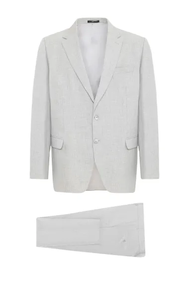 Класичний регулярний костюм з малюнком, сірого кольору, 2 гудзики, бічні кишені, поліестер, віскоза, еластан, розміри: 58-64 - фото 1