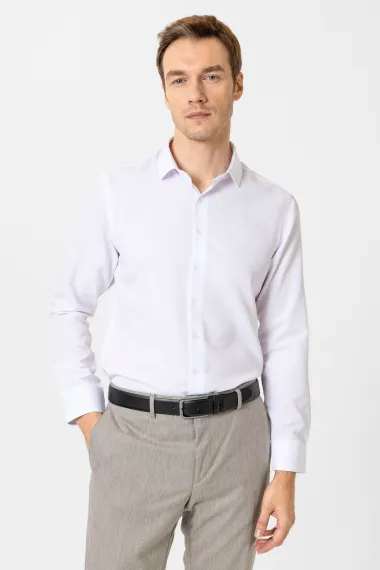 Köşeli Manşet Slim Kalıp Armürlü Gömlek - fotoğraf 2