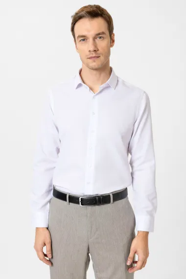 Köşeli Manşet Slim Kalıp Armürlü Gömlek - fotoğraf 1