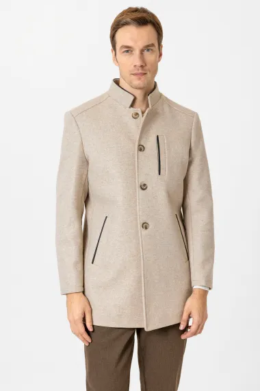 Куртка з коміром-стійкою, звичайного крою, однотонна, 90% поліестер, 10% віскоза, Бежевий, розміри 48-56 - фото 1