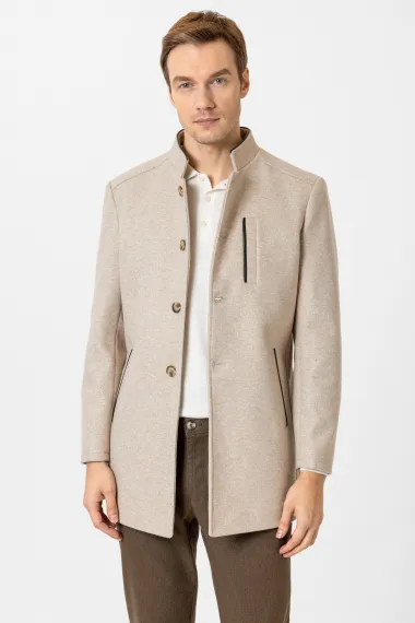 Куртка з коміром-стійкою, звичайного крою, однотонна, 90% поліестер, 10% віскоза, Бежевий, розміри 48-56 - фото 2