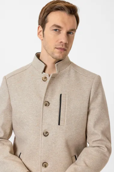 Куртка з коміром-стійкою, звичайного крою, однотонна, 90% поліестер, 10% віскоза, Бежевий, розміри 48-56 - фото 3