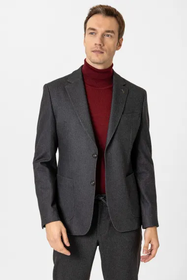 Слімовий костюм з візерунком темно-коричневого кольору, класичний стиль, 68% PES, 26% VİS, 6% EA, розмір 48-56 - фото 3