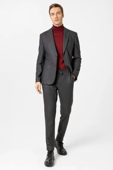 Слімовий костюм з візерунком темно-коричневого кольору, класичний стиль, 68% PES, 26% VİS, 6% EA, розмір 48-56 - фото 2