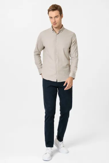 Рубашка с уголками Regular из крепированной ткани, 60% хлопок, 37% полиэстер, 3% эластан, цвет бежевый, размеры XL, L, M, XXL - фото 5