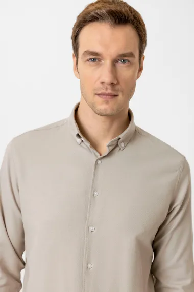 Рубашка с уголками Regular из крепированной ткани, 60% хлопок, 37% полиэстер, 3% эластан, цвет бежевый, размеры XL, L, M, XXL - фото 3