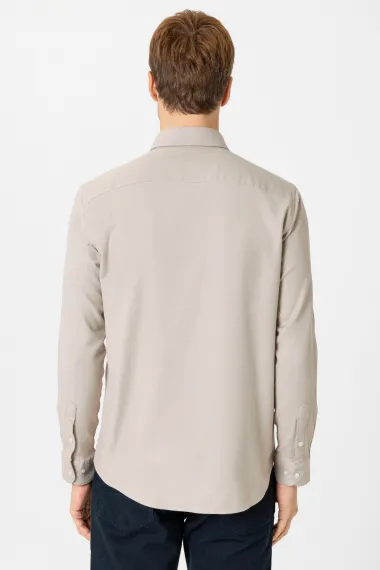 Рубашка с уголками Regular из крепированной ткани, 60% хлопок, 37% полиэстер, 3% эластан, цвет бежевый, размеры XL, L, M, XXL - фото 4