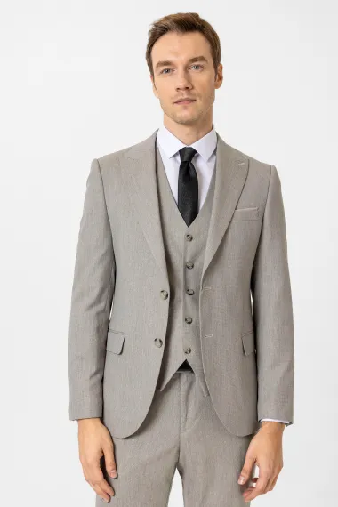 Slimfit Desenli Yelekli Takım Elbise - fotoğraf 1