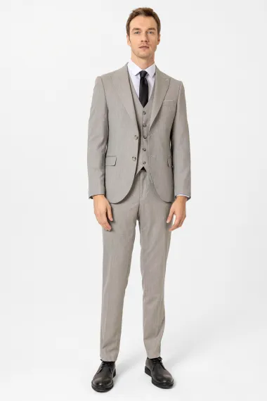 Slimfit Desenli Yelekli Takım Elbise - fotoğraf 2