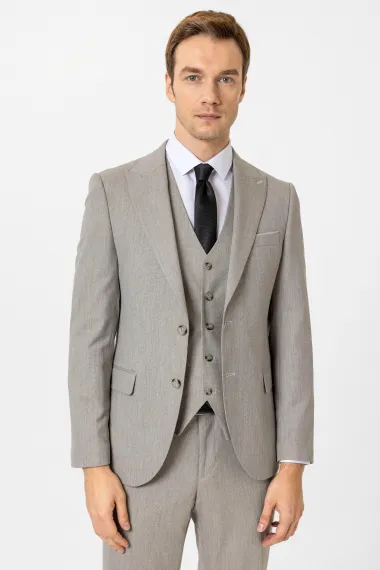 Slimfit Desenli Yelekli Takım Elbise - fotoğraf 5