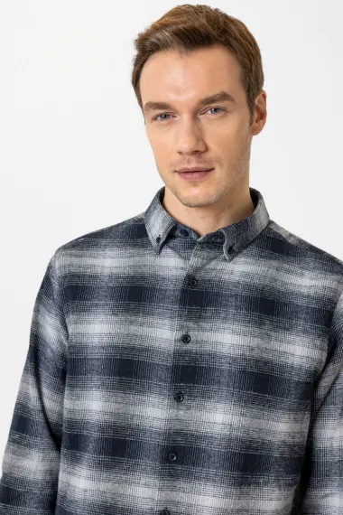 Рубашка с квадратным узором и классическим воротником, 50% хлопок и 50% полиэстер, стиль бизнес-кэжуал, доступна в черном цвете и разных размерах - фото 3