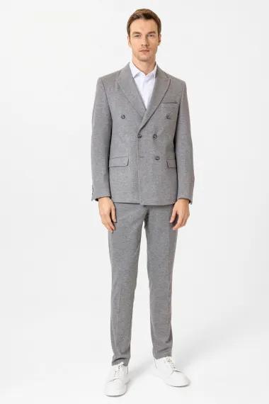 Смешанный графический смокинг с накладными карманами, полукруглым воротником, комбинированный материал, размеры 48-54, цвет серый - фото 1