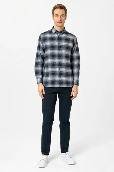 Рубашка с квадратным узором и классическим воротником, 50% хлопок и 50% полиэстер, стиль бизнес-кэжуал, доступна в черном цвете и разных размерах - фото 5